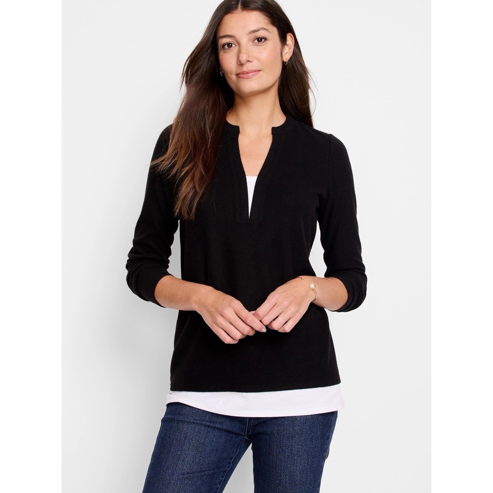 NZT Women's Lightweight‎ Sweater Black With White Hem And Neck Size XS NWT